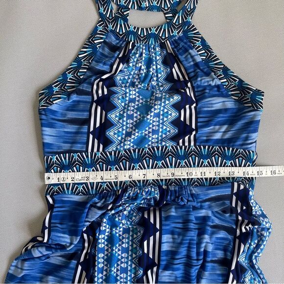 Ronni Nicole Blue Abstract Travel Maxi Dress Stretch Women’s Size 6 - Picture 6 of 10